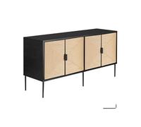 Buffet effet jute avec rangement Style bohème en bois avec portes aspect jute noir/marron