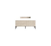 Buffet effet travertin 180 cm 6 portes et étagère AURA Doré
