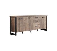 Buffet EMILE Mélamine chene brun tabac et mat 3 Portes 3 Tiroirs L214 P45 H86 c