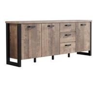 Buffet EMILE Mélamine chene brun tabac et mat 3 Portes 3 Tiroirs L214 P45 H86 c Brun