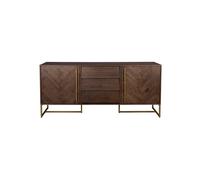 Buffet en acacia marron, enfilade, 2 portes, 3 tiroirs, poignées et piètement acier laqué doré - Dutchbone, Class - 180x45x80 cm