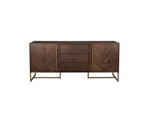 Buffet en acacia marron, enfilade, 2 portes, 3 tiroirs, poignées et piètement acier laqué doré - Dutchbone, Class - 180x45x80 cm