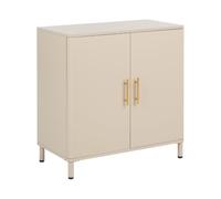 Buffet en Acier à 2 Portes Coins Arrondis et Poignées Dorées Beige Ombura