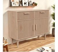 Buffet en bois - 2 Tiroirs + 2 Portes - avec Rangement - Style Campagne - L 100 x P 35 x H 80 cm - Armoire de salon - naturel