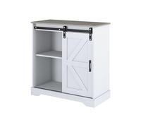 Buffet en bois avec porte coulissante de grange - Armoire de rangement buffet rustique avec dessus en bois naturel pour salon et bar à domicile