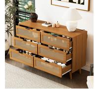 Buffet en bois avec portes en rotin, meuble de rangement pour salon, 120 cm de long, convient aux chambres et salles à manger.