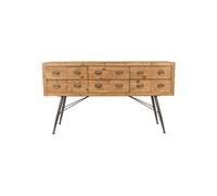 Buffet en bois beige, 12 façades, 6 tiroirs, pieds en acier gris, style vintage - Dutchbone, Six - 150x40x84 cm