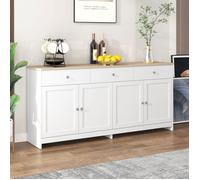 Buffet en Bois Blanc - Buffet bahut - Buffet bas salon avec 4 portes et 3 tiroirs - 160 x 37 x 75 cm - Blanc