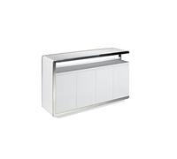 Angel CERDÁ - Buffet en Bois laqué Blanc Brillant, avec Quatre Portes, Double système de Fermeture retardée, Structure et Pieds en Acier chromé, Style Moderne