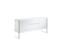 Buffet en bois blanc et verre trempé 3063C, 180 x 45 x 85 cm. -