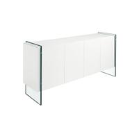 Buffet en bois blanc et verre trempé 3058C, 170 x 43 x 77 cm. -