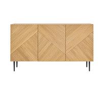Buffet design en bois clair chêne massif gravé et métal noir 3 portes L135 cm ARCHIPEL