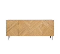 Buffet design en bois clair chêne massif gravé et métal noir 4 portes L180 cm ARCHIPEL