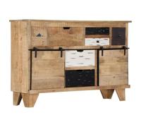 Buffet en bois de mangue massif, 140 x 38 x 90 cm, buffet robuste avec 7 tiroirs, 2 portes, finition polie, design élégant pour salon et salle à manger