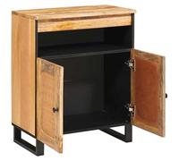 Buffet en bois de manguier massif marron 60 x 33 x 75 cm, avec espace de rangement et pieds en métal, meuble bas moderne, pour salon et salle à manger, peu encombrant et durable