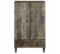 Buffet en bois de manguier - vidaXL - 60x33x100 cm - Noir - 1 tiroir - 2 grands compartiments - Motif sculpté à la main