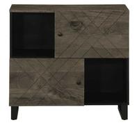 Buffet en bois de manguier - vidaXL - 80x33x75 cm - Noir - Bois massif - Pieds en métal - Grand espace de rangement