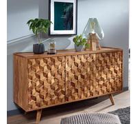 Buffet en bois massif 140cm Sheesham naturel Commode 2 portes & 3 tiroirs design rétro