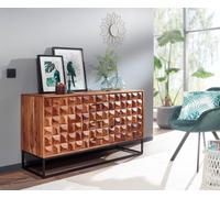 Buffet en bois massif 145cm Sheesham Commode avec 2 portes & 3 tiroirs Design rétro 3D