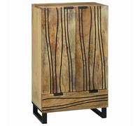 Buffet en bois massif avec 2 tiroirs et porte, meuble haut en bois de manguier et bois dérivé du bois, meuble de rangement pour salon et salle à manger, marron, 60 x 33 x 100 cm (l x P x H)