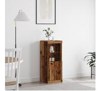 Buffet en Bois Massif - vidaXL - Rustique - Étagères en Verre - Marron