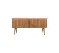 Buffet en bois plaqué frêne beige, 2 portes, portes coulissantes, 2 étagères en verre, pieds en fuseau - Zuiver, Barbier - 120x40x58 cm