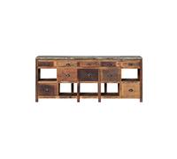 Buffet en bois recyclé marron, 10 tiroirs, 5 étagères, enfilade, plateau métal patiné, poignées antiques - Chehoma, Fabrica - 218x50x91 cm