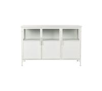 Buffet en métal blanc, 2 portes, vitré/plein, style industriel - White Label, Miya - 120x35x80 cm
