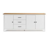Buffet en pin massif décor ciré chêne et blanc, meuble de rangement - Longueur 190 x Profondeur 40 x Hauteur 80 cm