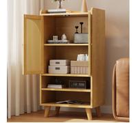 Buffet en rotin - 2 portes en rotin - 2 compartiments ouverts - 60x40x121 cm - Naturel - Panneau de particules