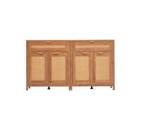 Buffet en Rotin Armoire avec 4 Portes 2 Tiroirs et Etagères Réglables 2PCs
