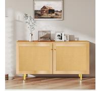 Buffet en rotin, Buffet bas de salon, 120x40x63 cm, Meuble de rangement, 2 portes, Style campagnard, Finition bois