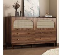 Buffet En Rotin, Buffet Cuisine, Buffets Cannage, Meuble De Rangement D'appoint Avec Portes Et Tiroirs, Console En Bois for Cuisine, Salon, Entrée, Couloir, Buffets Bois Massif(F---160CM/63in)