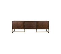 Buffet enfilade en bois d'acacia marron, 2 portes, 2 tiroirs, portes rétractables, chevrons, pieds en acier doré - Dutchbone, Class - 180x45x60 cm
