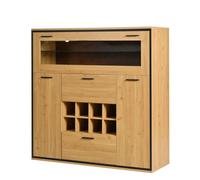 Buffet EVRYAE avec range-bouteilles, 2 portes et éclairage LED 16 couleurs, Naturel 110 cm