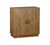 sweeek - Buffet Exotique 2 Portes. Effet Bois de manguier rainuré. Buffet Haut. vaisselier. poignées en métal doré. L 80 x P 40 x H 85cm