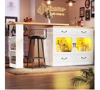 Buffet extensible avec espace de rangement, table à manger pivotante à 360° (135-203×39×92,8 cm), îlot de cuisine avec éclairage