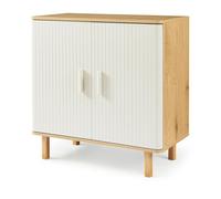 [en.casa] Buffet avec 2 Portes Armoire Commode Meuble de Rangement Design Moderne Façade Striée pour Livres Vaisselle Décoration Chambre Séjour Bureau MDF Bois de Pin 80 x 80 x 40 cm Effet Chêne Sable