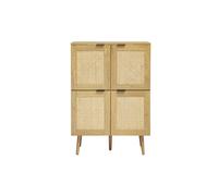 Buffet finition bois clair, cannage en rotin et métal noir 4 portes L80 cm MANILLE