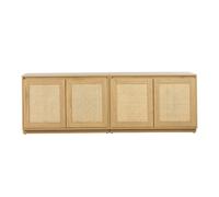 Buffet finition bois clair chêne et cannage rotin 4 portes L192 cm SEVILLE