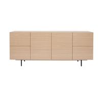 Buffet design finition bois clair chêne et métal noir 2 portes 4 tiroirs L180 cm ALASKA