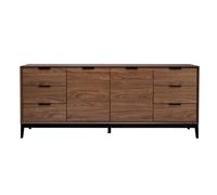 Miliboo Buffet Vintage Finition Bois foncé Noyer et métal Noir avec rangements L180 cm Sarto