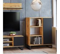 Buffet FONDI, commode avec 1 porte et 3 étagères - chêne wotan/noir- L 90 x P 40 x H 116cm Loft