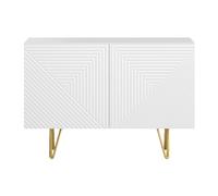 Buffet gravé blanc mat et métal doré 2 portes l107 cm ozen