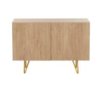 Buffet design gravé finition bois clair chêne et métal doré 2 portes L107 cm OZEN