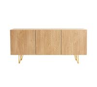 Buffet design gravé finition bois clair chêne et métal doré 3 portes L160 cm OZEN