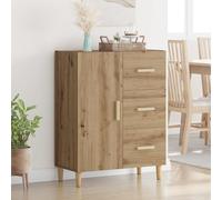 Buffet en bois - vidaXL - Chêne Artisanal - 34x69.5x90 cm - 3 tiroirs - 1 porte affleurante - Montage facile