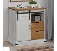 Buffet HALDEN porte coulissante blanc 80x40x80 cm bois massif