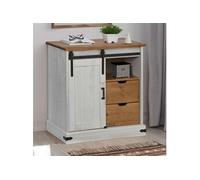 Buffet HALDEN porte coulissante blanc 80x40x80 cm bois massif