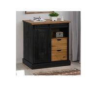 Buffet HALDEN porte coulissante noir 80x40x80 cm bois massif